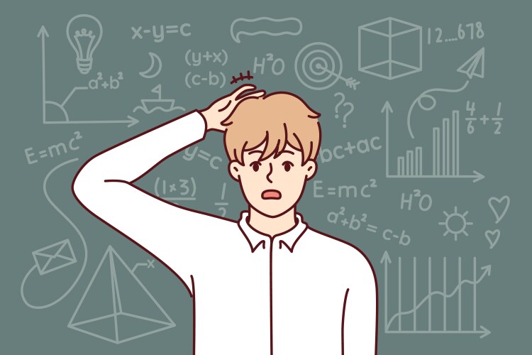 embarrassed guy student studying mathematics vector image