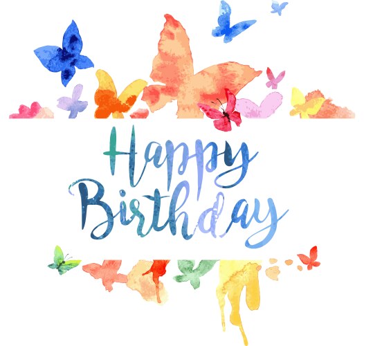 Watercolor Butterfly Birthday Card Vector Image
