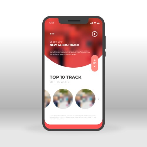 Red music tracks ui ux gui screen for mobile apps vector image