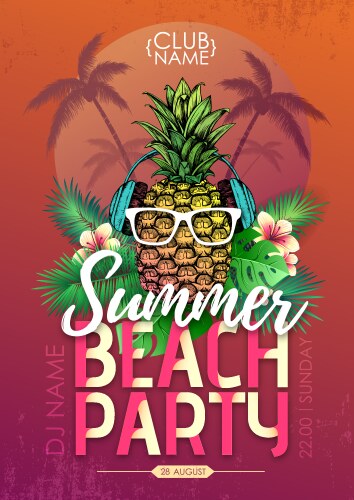 Summer beach party disco poster with pineapple Vector Image