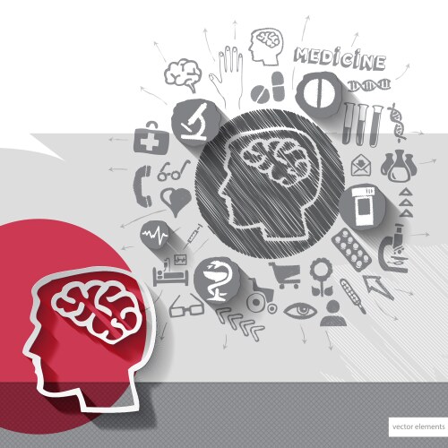 Brain Icons with Doodle Background Vector Image