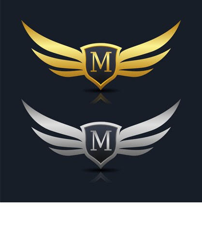 Royal Wings Shield Logo - Letter M Vector Image