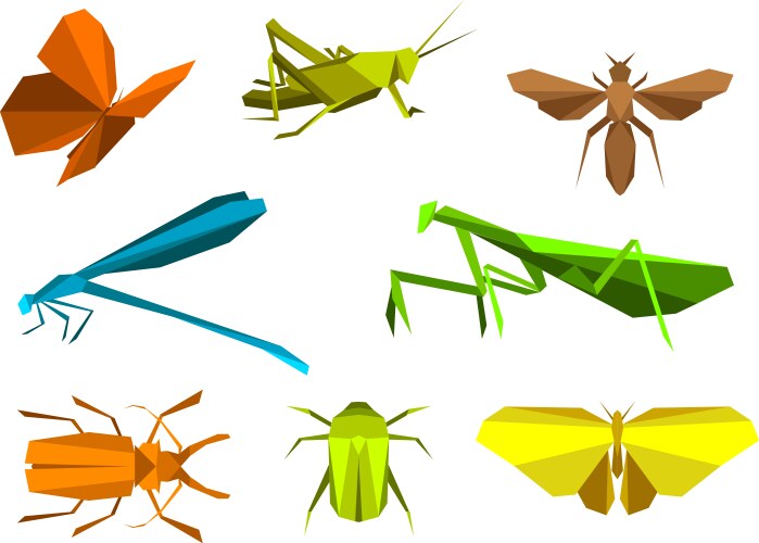 insects in origami paper elements vector