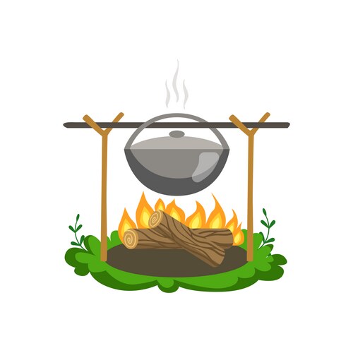 Food preparing on bonfire Vector Image