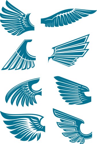 Blue Wing Symbols - Heraldic & Tattoo Vector Image