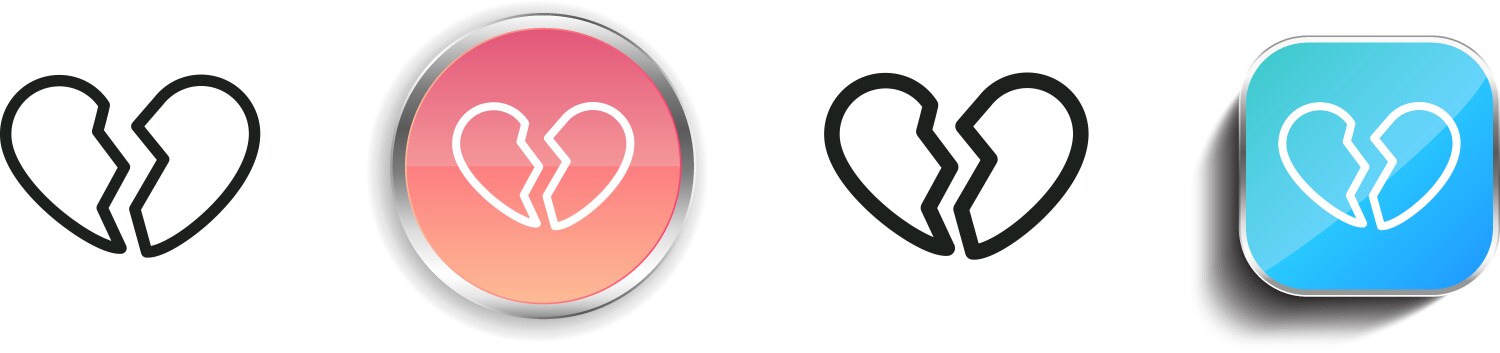 Broken heart icon thin linear regular and button vector image