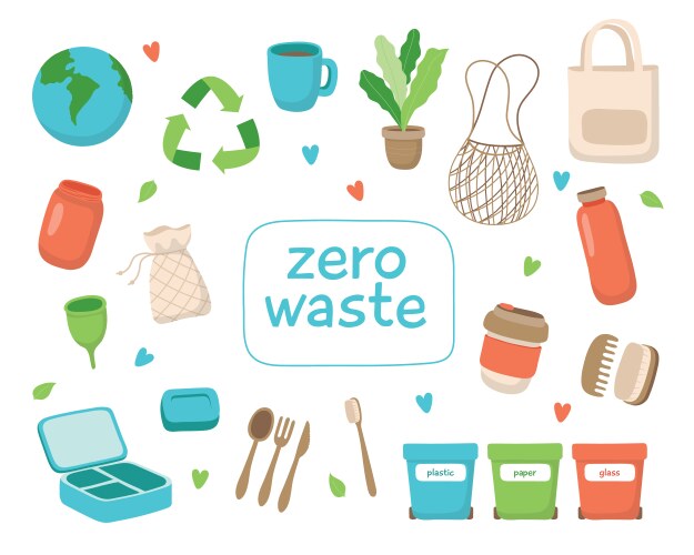 Zero waste concept set collection eco friendly Vector Image