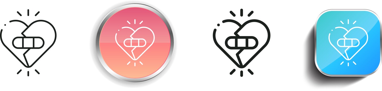 Broken heart icon thin linear regular and button vector image
