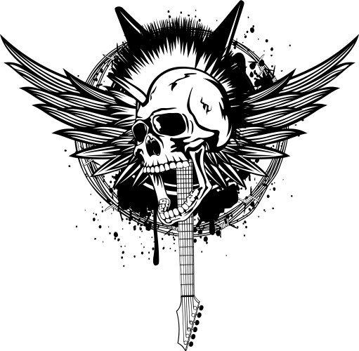 Punk Skull with Guitars and Wings Vector Image