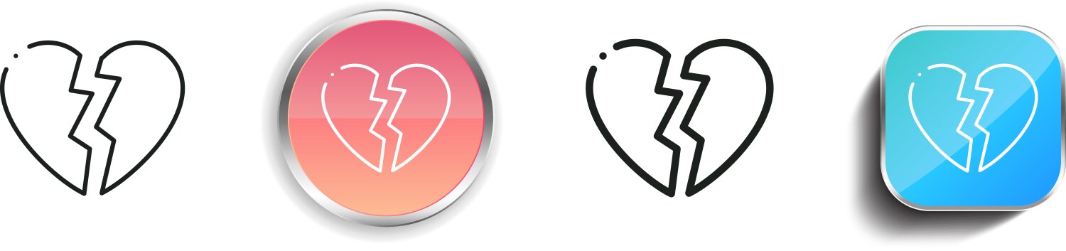 Broken heart icon thin linear regular and button vector image