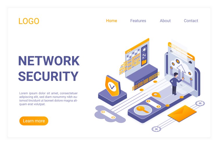 Network security isometric landing page Royalty Free Vector