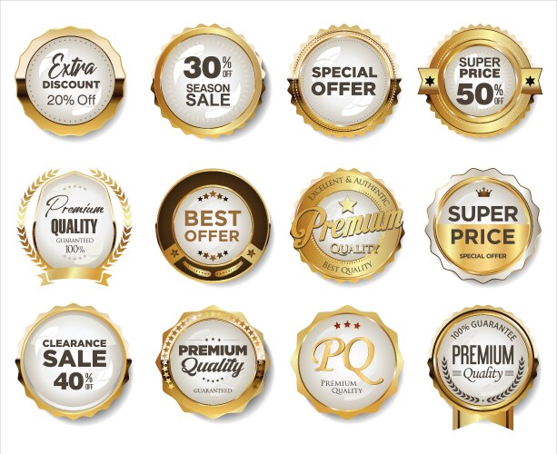 Gold and white sale labels retro vintage design vector image