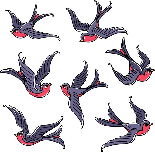 Vintage Bluebird Tattoo Set Vector Image