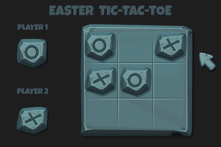 Tic-tac-toe stone style ui game with cursor arrow vector image