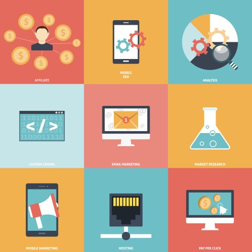 Science and technology flat icons Royalty Free Vector Image