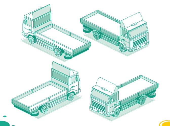 Isometric flatbed cargo truck back and front view vector image