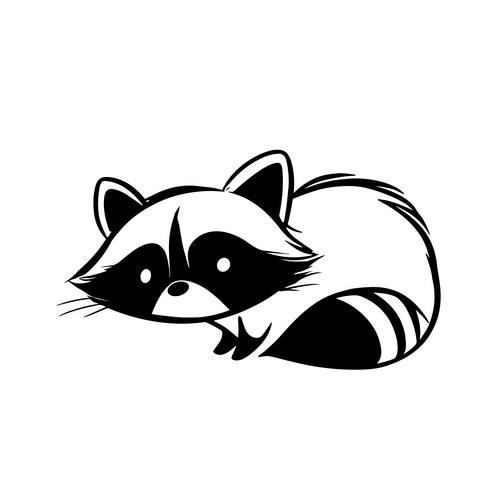 Raccoon Line Art - Black & White Vector Image