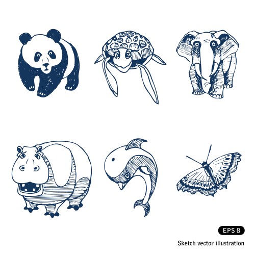 Jungle animals hand draw Royalty Free Vector Image