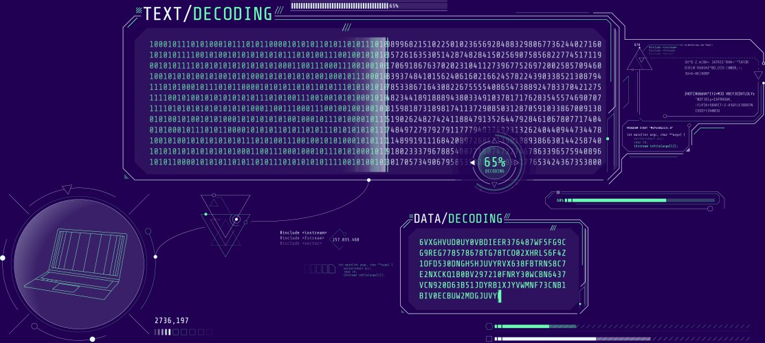 Data decryption screen with text decoding window vector image