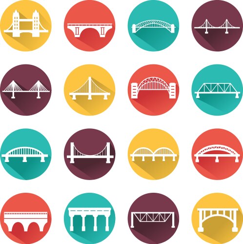 Types of bridges linear style ison set possible Vector Image