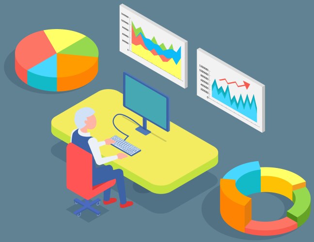 man analyses digital report with data statistical vector image