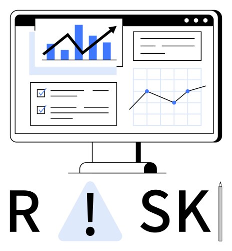 Monitor displaying data analysis with risk vector image