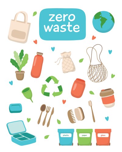 Zero waste concept set collection eco friendly Vector Image