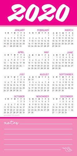 2020 calendar vector image