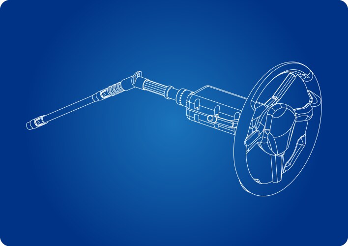 3d model of the steering column on a blue vector image