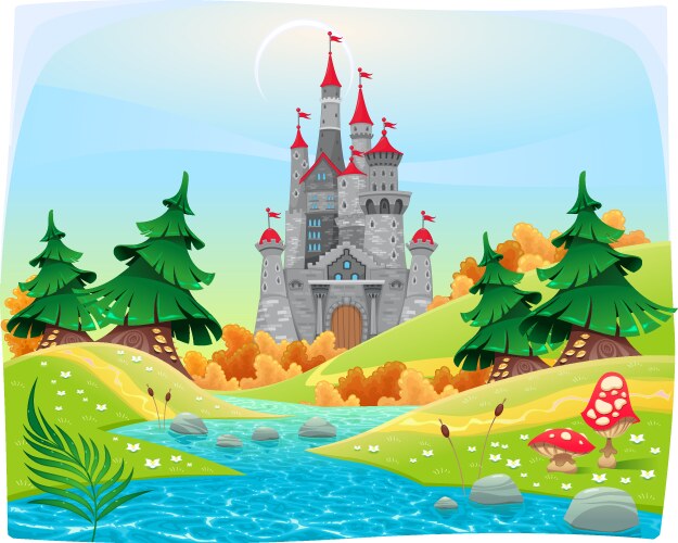 Panorama with medieval castle Royalty Free Vector Image