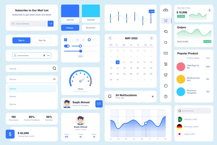 Neomorphic ui ux white design elements kit – Royalty-Free Vector ...