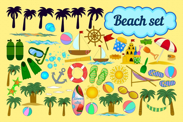 Summer beach fun coloring page Royalty Free Vector Image