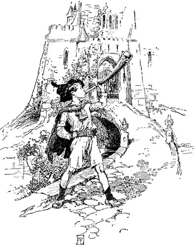 Boy blowing a horn vintage Vector Image