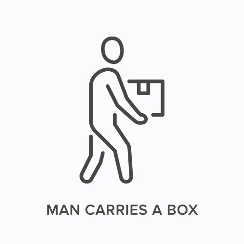 Man carring a box flat line icon outline vector image