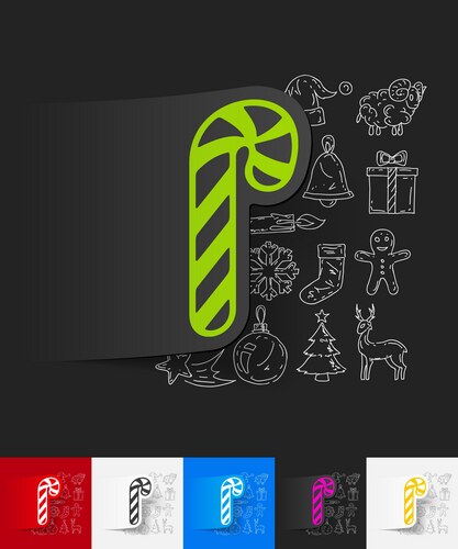 Candy cane paper sticker with hand drawn elements Vector Image