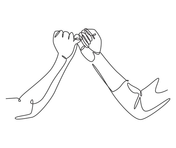 One line drawing two hands hook each other Vector Image
