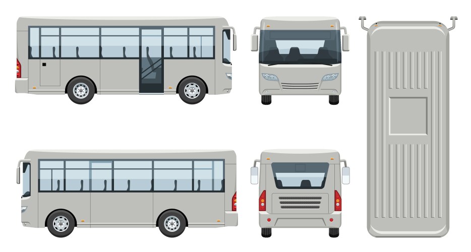 small city bus template side front back top view vector