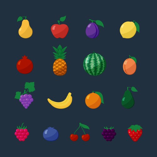 Fruit Icons - Flat Style Vector Image