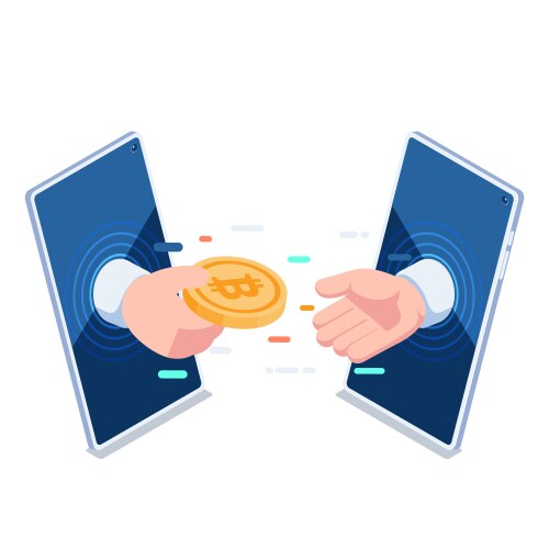 isometric businessman hand giving bitcoin vector image