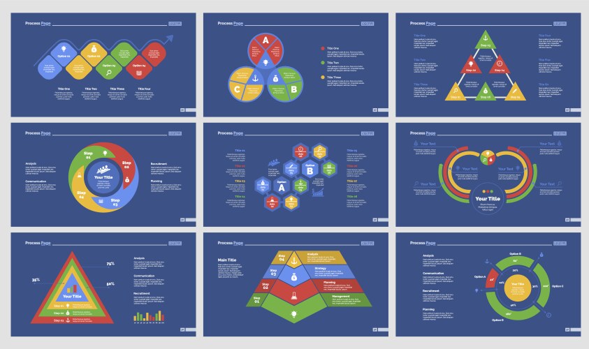 nine workflow slide templates set vector image