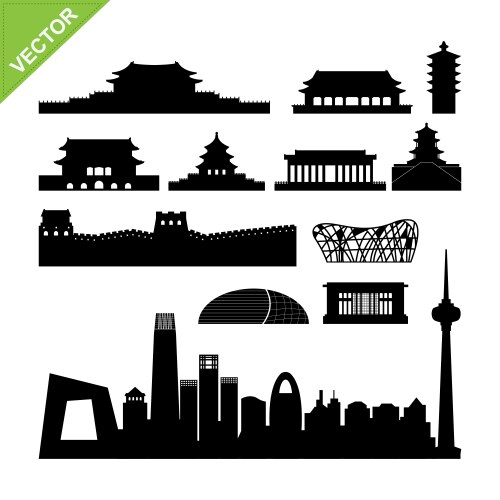 Beijing Skyline Silhouettes Vector Image