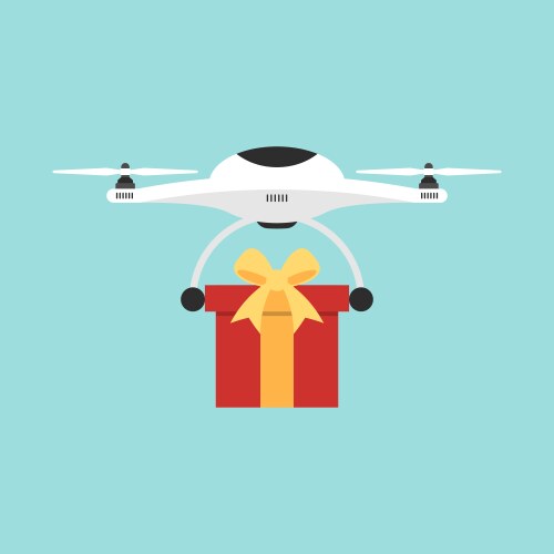 Delivery drone flying shipping a present flat vector image