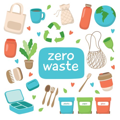 Zero waste concept set collection eco friendly Vector Image