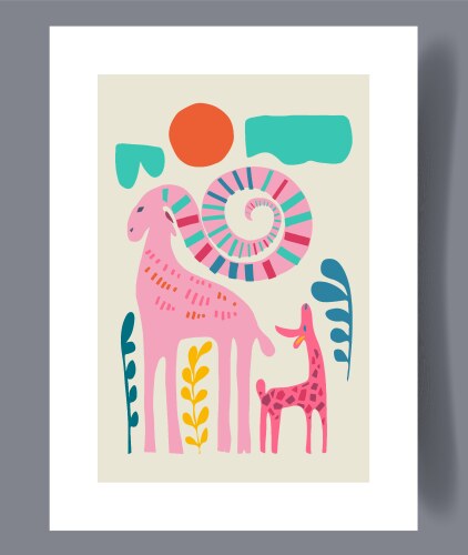 Deer & Capricorn Abstract Art Print Vector Image
