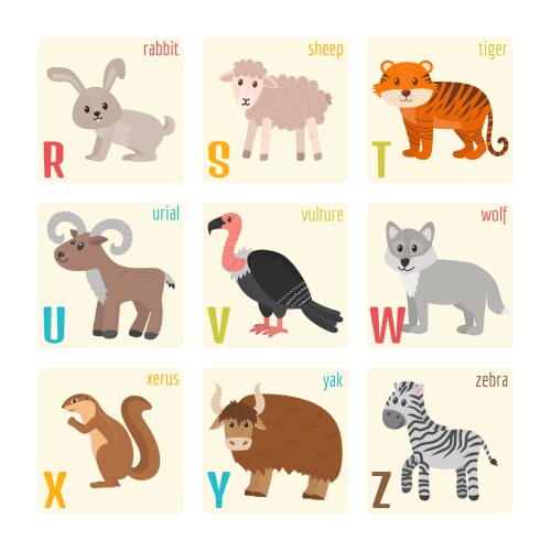 cute zoo alphabet with animals in cartoon style vector image