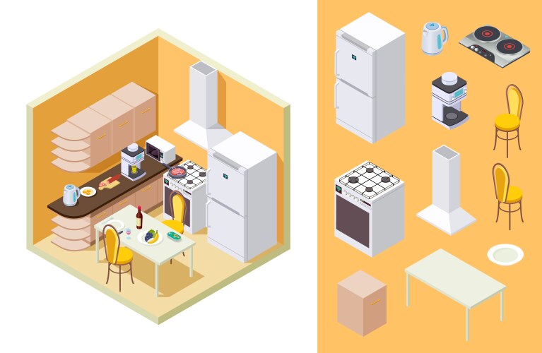 Isometric kitchen Royalty Free Vector Image - VectorStock