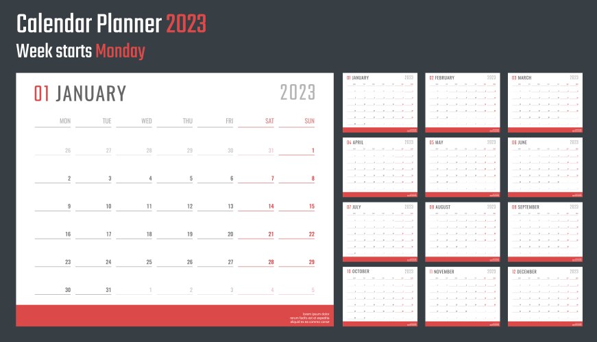 Calendar for 2023 starts monday vector image