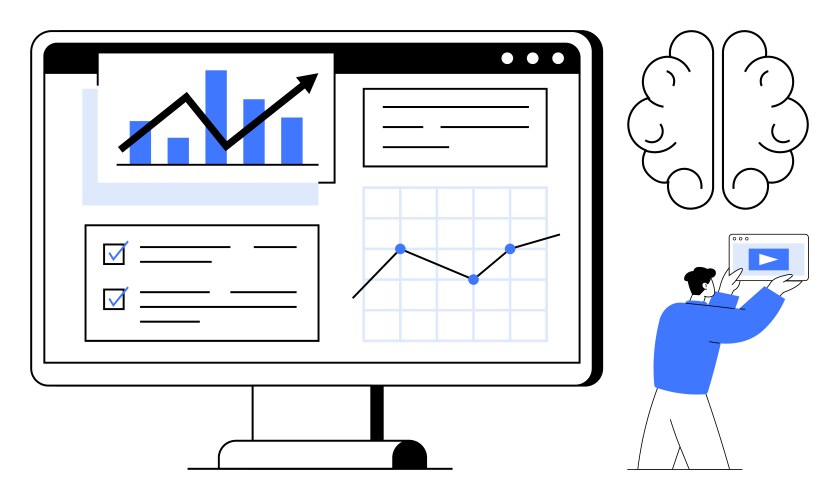 Data analysis with interactive dashboard and ai vector image