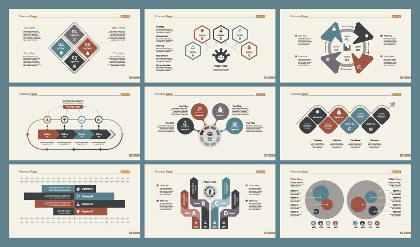 six economics charts slide templates set vector image