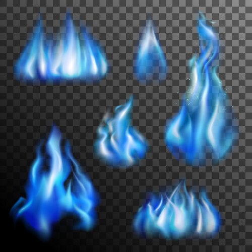 Blue fire flame set transparent background Vector Image